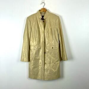 Terry Lewis Classic Luxuries Womens S Leather Coat Peal Button Down 2 Pockets